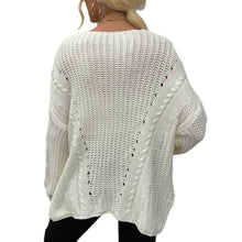 Load image into Gallery viewer, Winter Spring Women Fashion Long Sleeve Casual Loose Lazy Style Outerwear Hollow Out Solid Color V Neck Knitted Pullover Sweater