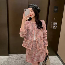 Load image into Gallery viewer, Winter Suits Female Temperament Pink Tweed Jacket Slim Skirt 2-Piece Matching Sets Single Breasted Cute Outfits Women Cardigan