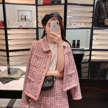 Load image into Gallery viewer, Winter Suits Female Temperament Pink Tweed Jacket Slim Skirt 2-Piece Matching Sets Single Breasted Cute Outfits Women Cardigan