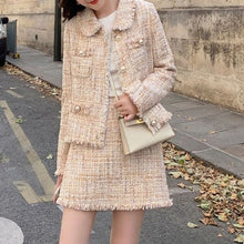 Load image into Gallery viewer, Winter Suits Female Temperament Pink Tweed Jacket + Slim Skirt 2-Piece Sets Single Breasted Cute Women