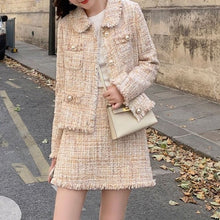 Load image into Gallery viewer, Winter Suits Female Temperament Pink Tweed Jacket + Slim Skirt 2-Piece Sets Single Breasted Cute Women