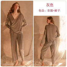 Load image into Gallery viewer, Winter Sweet Velvet Pajama Sleepwear For Women Lace-up Solid Long-sleeved Trouser Homewear Suit Red Christmas Pajama Party 2Pcs
