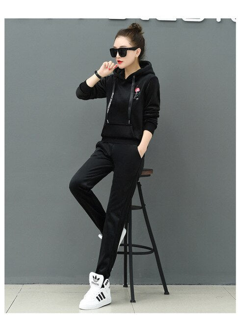 Winter Velvet Tracksuit Women Two Piece Set Warm Clothes Hoodies Fleece Sweatshirt and Pants Velour Suits Female Thicken Outfits