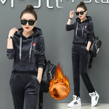 Load image into Gallery viewer, Winter Velvet Tracksuit Women Two Piece Set Warm Clothes Hoodies Fleece Sweatshirt and Pants Velour Suits Female Thicken Outfits