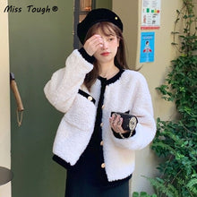 Load image into Gallery viewer, Winter Warm Fleece Jacket Women White Patchwork Loose Kawaii Overcoat Female Casual Korean Fashion Short Faux Fur Coat 2021 New