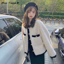 Load image into Gallery viewer, Winter Warm Fleece Jacket Women White Patchwork Loose Kawaii Overcoat Female Casual Korean Fashion Short Faux Fur Coat 2021 New