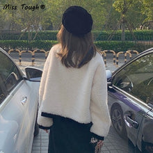 Load image into Gallery viewer, Winter Warm Fleece Jacket Women White Patchwork Loose Kawaii Overcoat Female Casual Korean Fashion Short Faux Fur Coat 2021 New