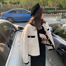 Load image into Gallery viewer, Winter Warm Fleece Jacket Women White Patchwork Loose Kawaii Overcoat Female Casual Korean Fashion Short Faux Fur Coat 2021 New