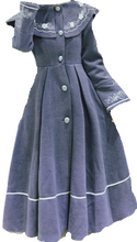 Load image into Gallery viewer, Winter Women Cloak Coat Outwear Vintage Chinese Style Blue Embroidery Flare Sleeve Wool Blends Long Design Thick Retro Coats