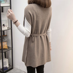 Winter Women Sweater Vest Short Sleeve Women Sweater 2021 Belt Turtleneck Knitted Sweater Women Pullovers Sweaters Tops E474