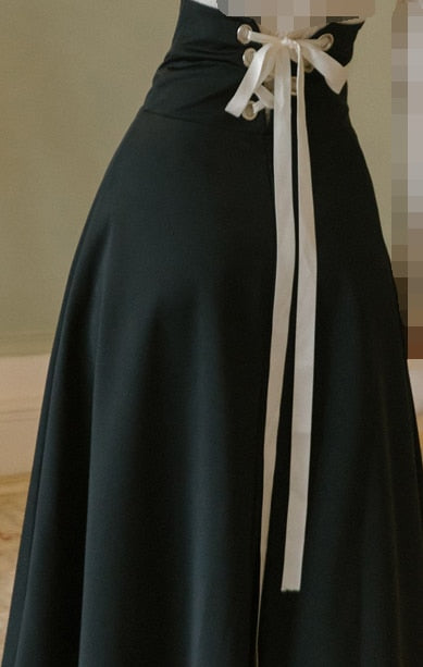 Winter Women Two Piece Set Vintage White Long Sleeve Pullover Sweater & Black Bandage Maxi Skirt Suit Elegant Lady Outfits