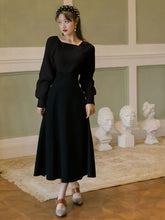 Load image into Gallery viewer, Winter Women Two Piece Set Vintage White Long Sleeve Pullover Sweater &amp; Black Bandage Maxi Skirt Suit Elegant Lady Outfits