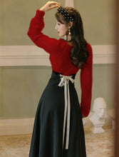 Load image into Gallery viewer, Winter Women Two Piece Set Vintage White Long Sleeve Pullover Sweater &amp; Black Bandage Maxi Skirt Suit Elegant Lady Outfits