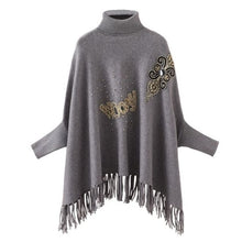 Load image into Gallery viewer, Winter high-neck lazy sweater women loose bat-sleeved jacket sweater cloak-style shawl tassel plus size autumn clothes tops