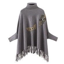 Load image into Gallery viewer, Winter high-neck lazy sweater women loose bat-sleeved jacket sweater cloak-style shawl tassel plus size autumn clothes tops