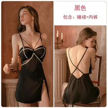 Load image into Gallery viewer, With Chest Pad Sleepwear Women Sexy Lingerie Deep V Lace Sling Nightdress Satin Slip Dress Night Gown Sleeveless Nightwear