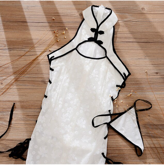 Woman Chinese Style Velvet Dress Sexy Lingerie Cheongsam Uniform Seduction High Open Split Nightgowns Vintage Party Qipao