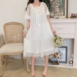 Woman Robe Nightgown  Long Sleepwear Vintage Elegant Homewear Ladies Long Dress Full Length Nighties