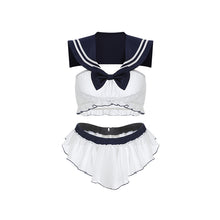 Load image into Gallery viewer, Woman Sexy Lingerie Set Erotic Chiffon Perspective Cosplay Student Sailor Suit Open Crotch Uniform Exotic Lolita Bikini Babydoll