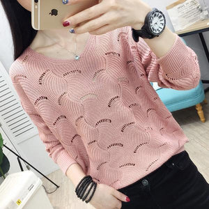 Woman Sweaters Pullover  Women's Pullover Loose Top V-neck Sweater, Hollow-out Sweater for Spring 2021 Femme Chandails