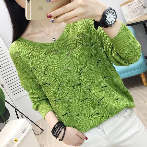 Woman Sweaters Pullover  Women's Pullover Loose Top V-neck Sweater, Hollow-out Sweater for Spring 2021 Femme Chandails