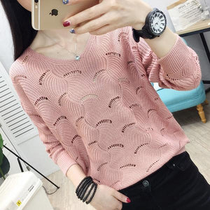 Woman Sweaters Pullover  Women's Pullover Loose Top V-neck Sweater, Hollow-out Sweater for Spring 2021 Femme Chandails