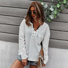 Load image into Gallery viewer, Woman Sweatshirts 2021 Button Korean V-neck Knitted Pullovers Thick Autumn Winter  Loose Solid Hoodies Solid Womens Clothing