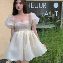 Load image into Gallery viewer, Woman Sweet Pink Dress 2021 Summer Retro Elegant Square Collar Puff Sleeve Fluffy Dress Korean Organza Mini Princess Dress