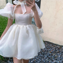 Load image into Gallery viewer, Woman Sweet Pink Dress 2021 Summer Retro Elegant Square Collar Puff Sleeve Fluffy Dress Korean Organza Mini Princess Dress