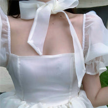 Load image into Gallery viewer, Woman Sweet Pink Dress 2021 Summer Retro Elegant Square Collar Puff Sleeve Fluffy Dress Korean Organza Mini Princess Dress