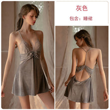 Load image into Gallery viewer, Wome’s Sexy Underwear Skirt Velvet Lace Perspective Hollow Strap Sleepwear Night Dress Female Nightgown See Through