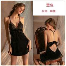 Load image into Gallery viewer, Wome’s Sexy Underwear Skirt Velvet Lace Perspective Hollow Strap Sleepwear Night Dress Female Nightgown See Through