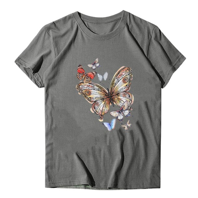Women 2021 Butterfly Summer Print Lady T-shirts Top O-neck T Shirt Mujer Short Sleeve Casual Graphic Female Tee
