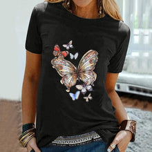 Load image into Gallery viewer, Women 2021 Butterfly Summer Print Lady T-shirts Top O-neck T Shirt Mujer Short Sleeve Casual Graphic Female Tee