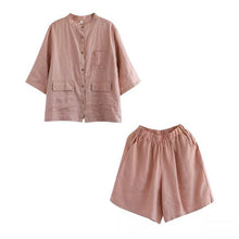 Load image into Gallery viewer, Women 2021 Summer Fashion Cotton Linen 2 Piece Suits Female New O-neck T-shirt Ladies Elastic Waist Loose Shorts Sets R23