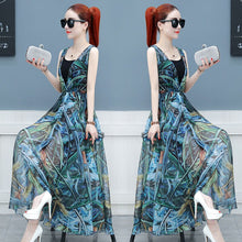 Load image into Gallery viewer, Women 2021 Summer Flower Print Two Pieces Set Office Lady V-Neck Sleeveless Bodycon Long Dress &amp; Spaghetti Strap Dress Suit W407