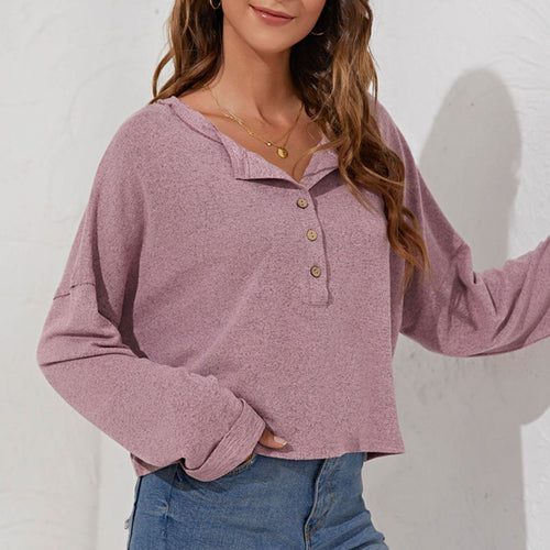 Women 2021 Vintage Tshirts Casual Button O&V Neck Long Sleeve Autumn Shirt Tops Blouses New Oversized Solid Elegant T-shirts