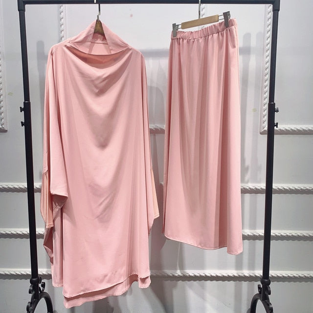 Women Abaya Ramadan 2 Piece Skirt Suits Jilbab Prayer Garment Dress Khimar Hijab Robe Islam Abayat Muslim Sets Islamic Clothing
