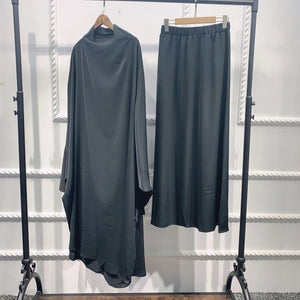 Women Abaya Ramadan 2 Piece Skirt Suits Jilbab Prayer Garment Dress Khimar Hijab Robe Islam Abayat Muslim Sets Islamic Clothing