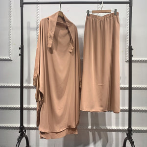 Women Abaya Ramadan 2 Piece Skirt Suits Jilbab Prayer Garment Dress Khimar Hijab Robe Islam Abayat Muslim Sets Islamic Clothing