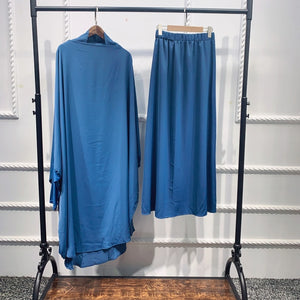 Women Abaya Ramadan 2 Piece Skirt Suits Jilbab Prayer Garment Dress Khimar Hijab Robe Islam Abayat Muslim Sets Islamic Clothing