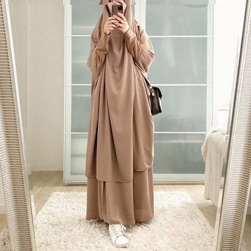 Women Abaya Ramadan 2 Piece Skirt Suits Jilbab Prayer Garment Dress Khimar Hijab Robe Islam Abayat Muslim Sets Islamic Clothing
