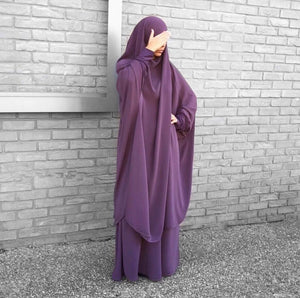 Women Abaya Ramadan 2 Piece Skirt Suits Jilbab Prayer Garment Dress Khimar Hijab Robe Islam Abayat Muslim Sets Islamic Clothing