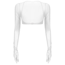 Load image into Gallery viewer, Women Aldult Sexy Summer See-through Mesh Gloves Tops Sun Protection Long Sleeve Open Front Buckle Crop Top Clubwear
