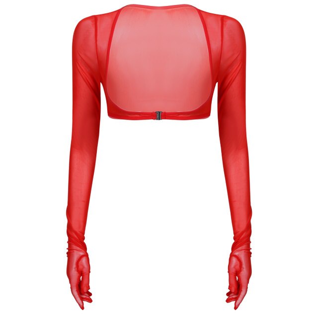 Women Aldult Sexy Summer See-through Mesh Gloves Tops Sun Protection Long Sleeve Open Front Buckle Crop Top Clubwear
