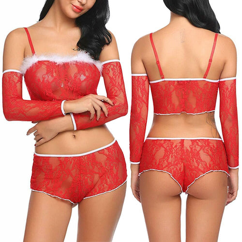 Women Angel Sexy Christmas Costumes Mrs Santa Claus Babe Role Play  Crop Top Shorts Hot Lingerie Set