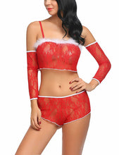 Load image into Gallery viewer, Women Angel Sexy Christmas Costumes Mrs Santa Claus Babe Role Play  Crop Top Shorts Hot Lingerie Set