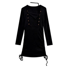 Load image into Gallery viewer, Women Autumn 2023 Korean Style Drawstring Side Tight-fitting Long-sleeved Retro Dress Slim  Irregular Dress