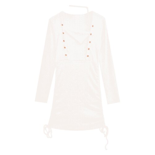 Women Autumn 2023 Korean Style Drawstring Side Tight-fitting Long-sleeved Retro Dress Slim  Irregular Dress