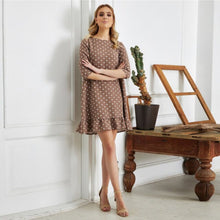 Load image into Gallery viewer, Women Autumn Dot Printed Dress Seven Sleeve O neck Elegant Ruffle A-line Mini Dress 2021 New Fashion Casual Bohemian Beach Dress
